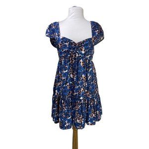 Free People Blue Peach White Floral Mini Dress S